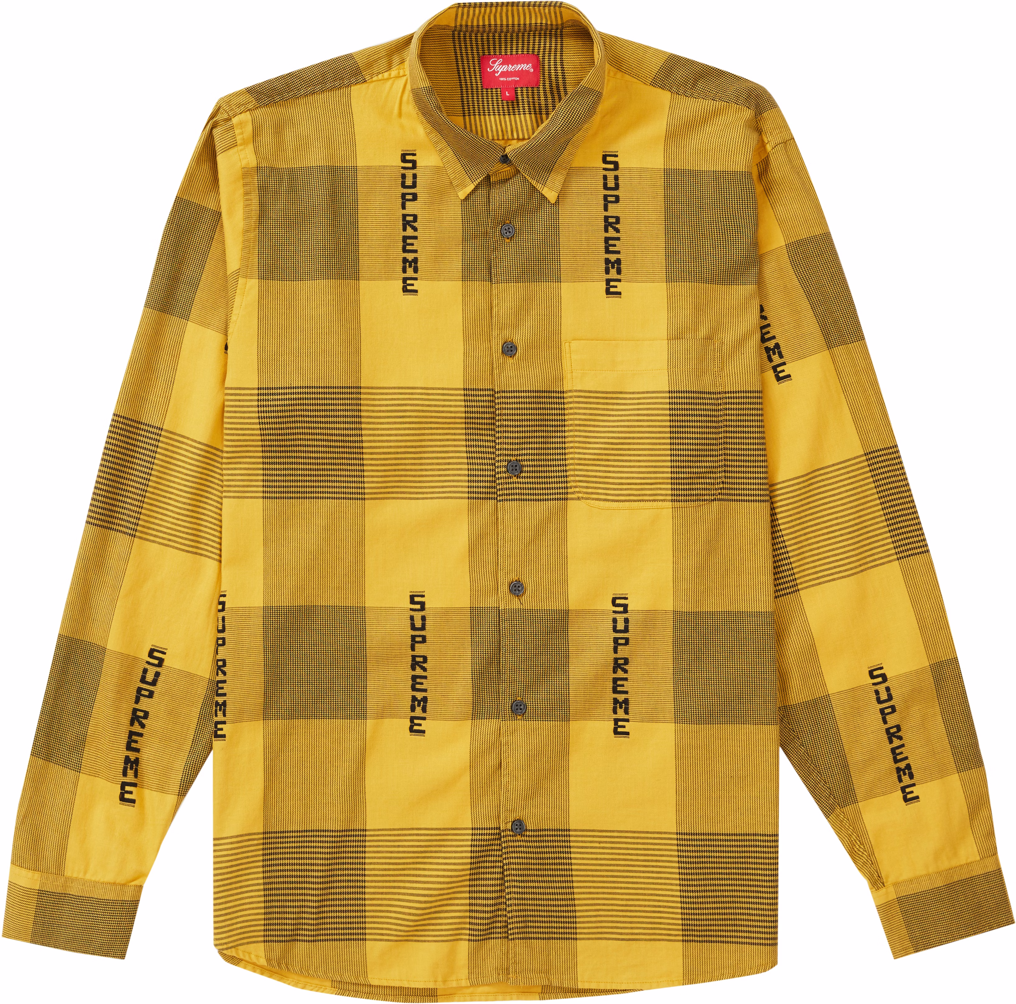 supreme-logo-plaid-shirt-yellow