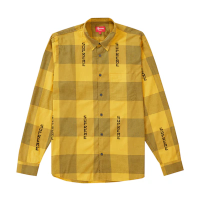 Supreme Logo Plaid Shirt Yellow