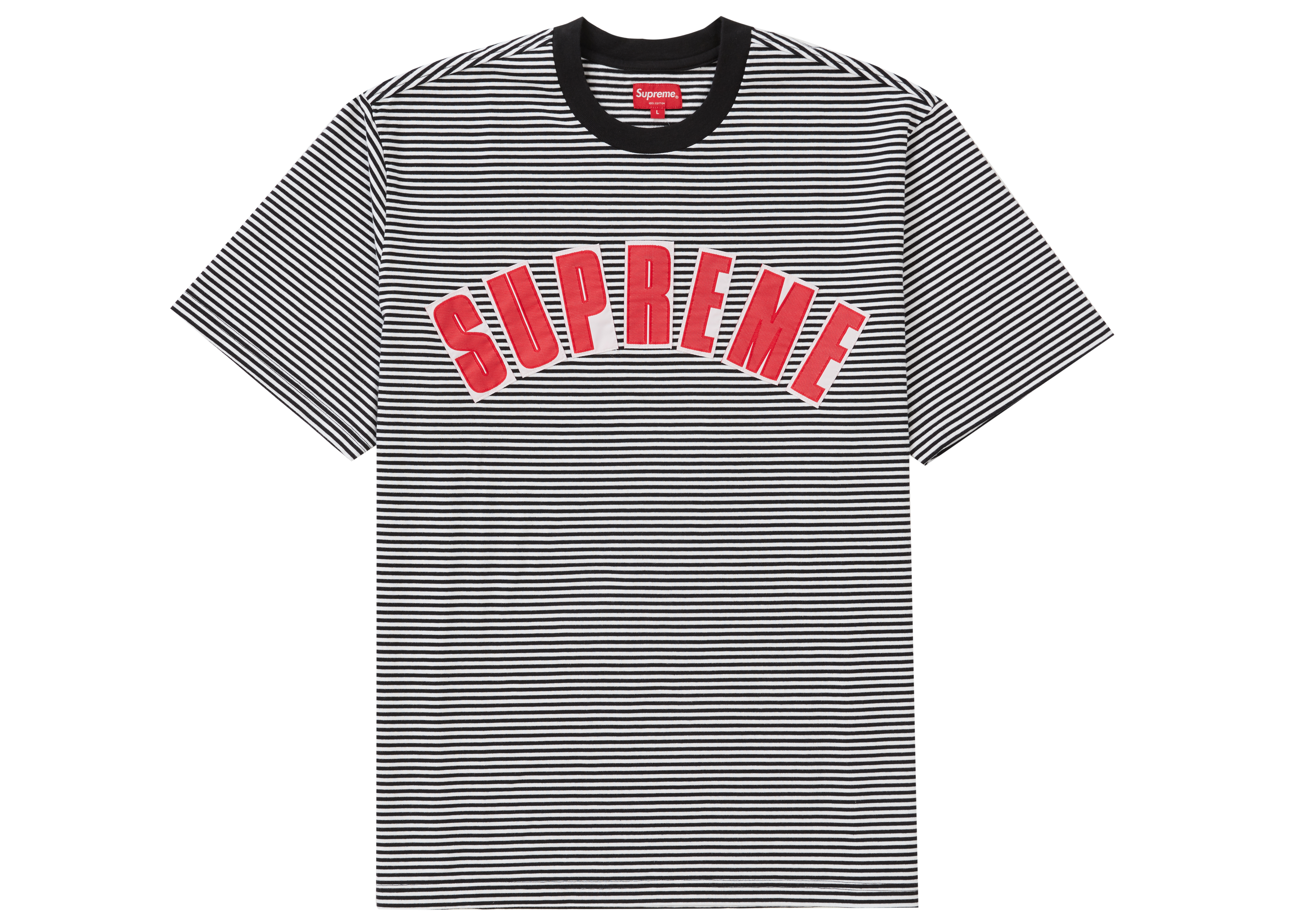 Buy Supreme Arc Aplique Camiseta Manga Corta Blanca con Rayas