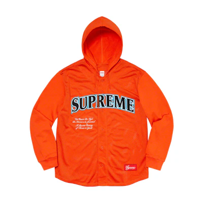 Supreme Mesh Hooded L/S Baseball Jersey Orange