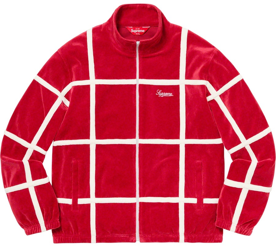 supreme-grid-taping-velour-jacket-red