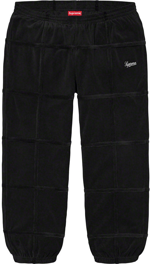 supreme-grid-taping-velour-pant-black