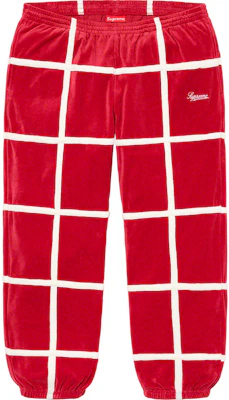 Supreme Celana Velour Merah dengan Grid Taping Buy Supreme Celana Velour Merah dengan Grid Taping