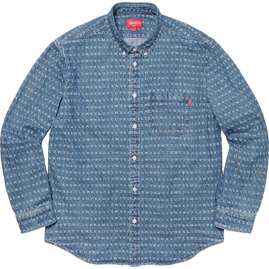 Buy Supreme Jacquard Logos Denim Shirt Blue Novelship