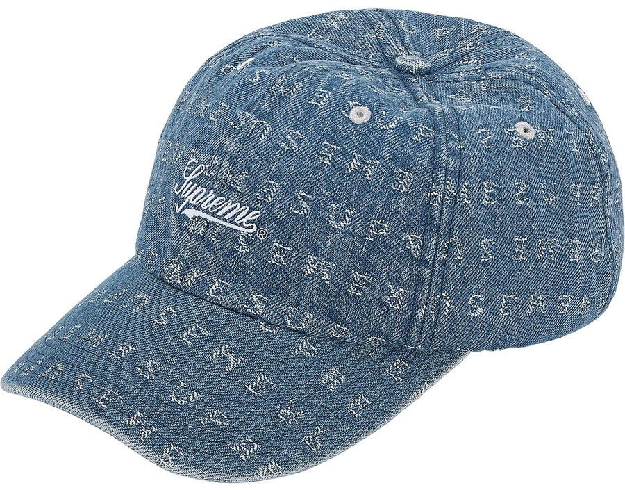 supreme-jacquard-logos-denim-6-panel-blue