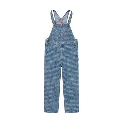 Supreme Jacquard Logos Denim Overalls Blue
