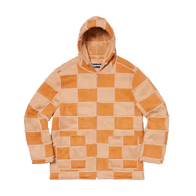 Supreme Faux Suede Patchwork Hooded Jacket Tan