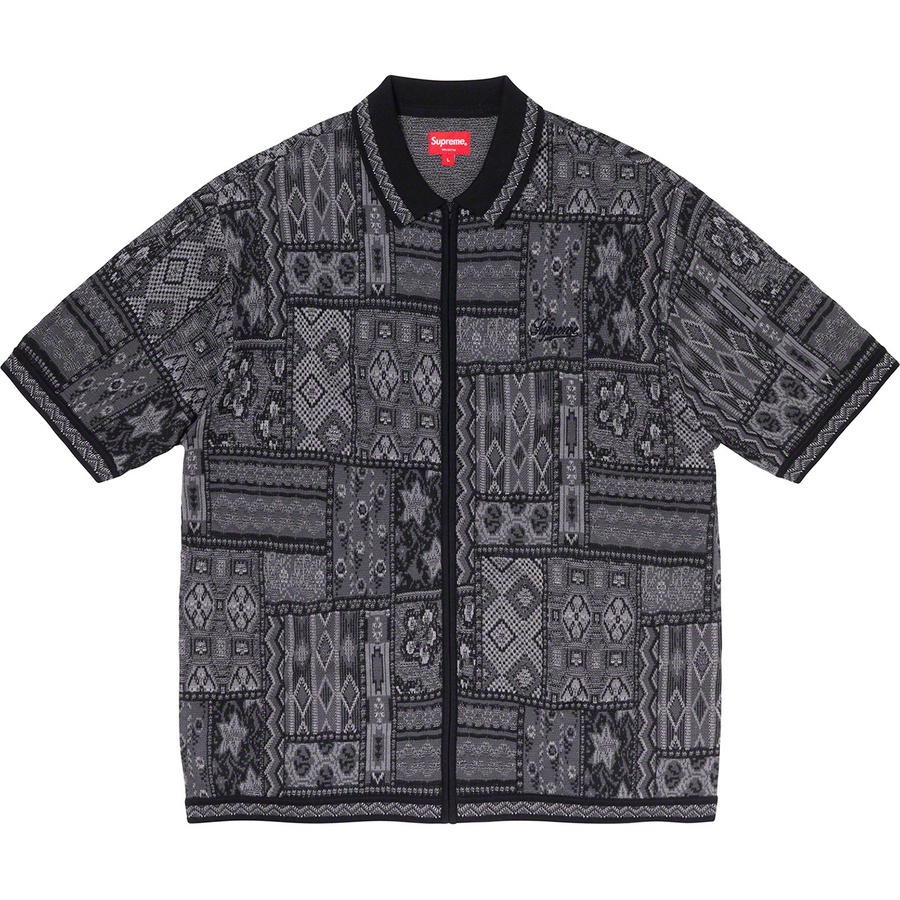 SUPREME PATCHWORK KNIT ZIP POLO BLACK L-