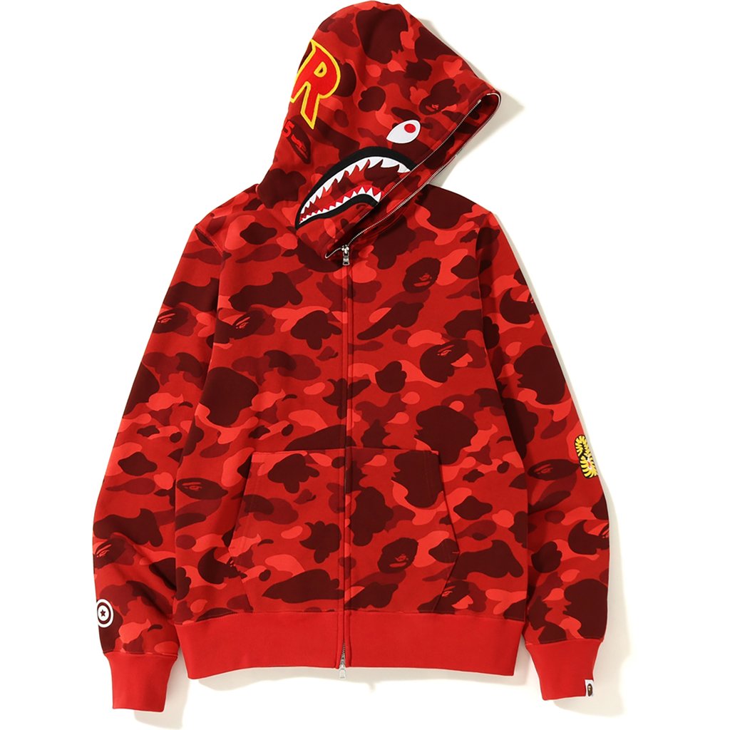 BAPE Color Camo 2nd Shark Full Zip Hoodie Red - Novelship