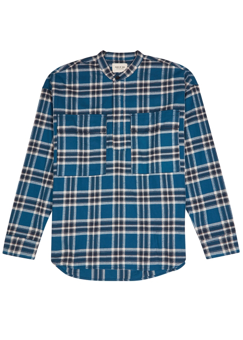 Fear of God Plaid Pullover Henley Dad Shirt Blue - Novelship