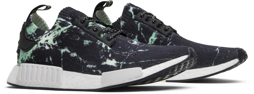 Adidas black green and white nmd r1 shop marble primeknit sneakers
