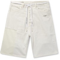 Off-White Distressed Logo Appliqued Denim Shorts Off-White/Black Off-White Distressed Logo Appliqued Denim Shorts Off-White/Black