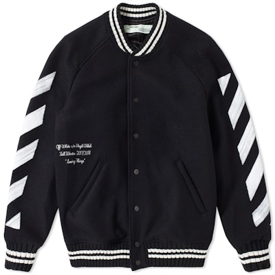 Off‑White Brushed Diagonal Varsity Jacket Black/White - Novelship