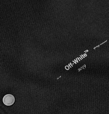 Off-White Diag 'Green Man' Wool Blend Varsity Jacket Black/Multicolor Lookbook Off-White Diag 'Green Man' Wool Blend Varsity Jacket Black/Multicolor