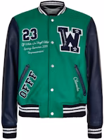 Off-White Eagle Logo Leather Sleeve Varsity Jacket Green/Navy/White Off-White Eagle Logo Leather Sleeve Varsity Jacket Green/Navy/White