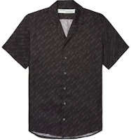 Off-White Camp Collar Logo Print Silk Shirt Black/Grey Off-White Camp Collar Logo Print Silk Shirt Black/Grey