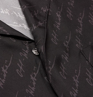 Off-White Camp Collar Logo Print Silk Shirt Black/Grey Order Off-White Camp Collar Logo Print Silk Shirt Black/Grey
