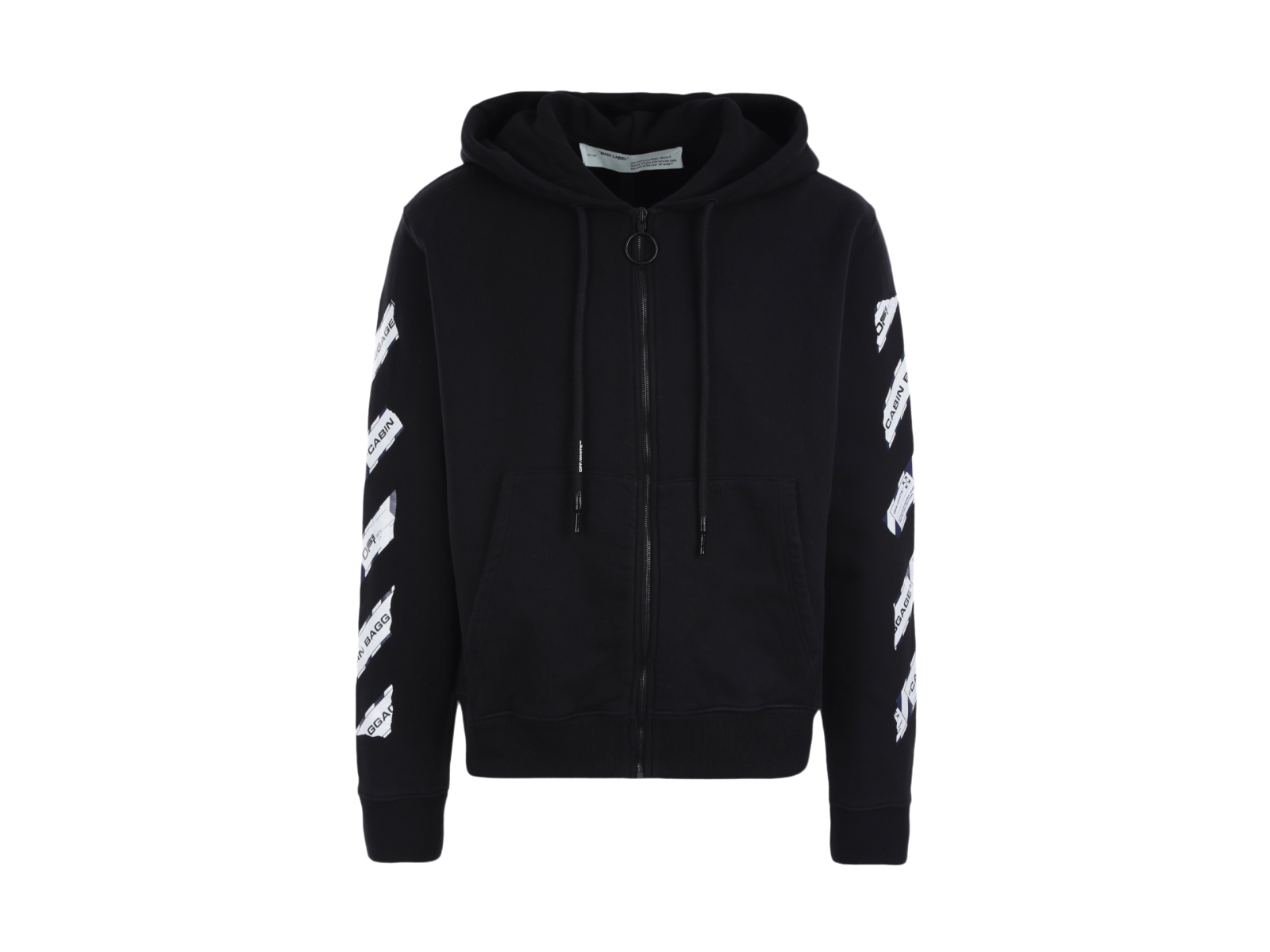 Off White Airport Tape Zip Up Hoodie Black OMBE001S20E300031088