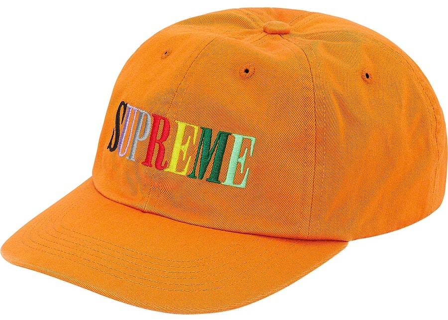 supreme-multi-color-logo-6-panel-mustard