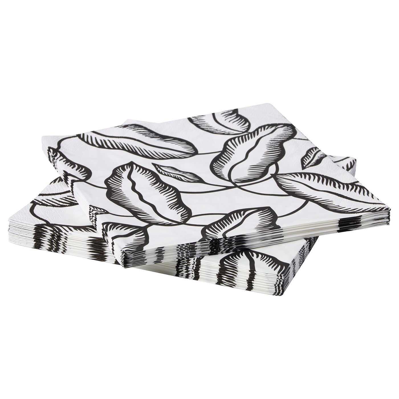 IKEA AVSIKTLIG Paper Napkin White Black Leaves 13x13" (30 Pack)