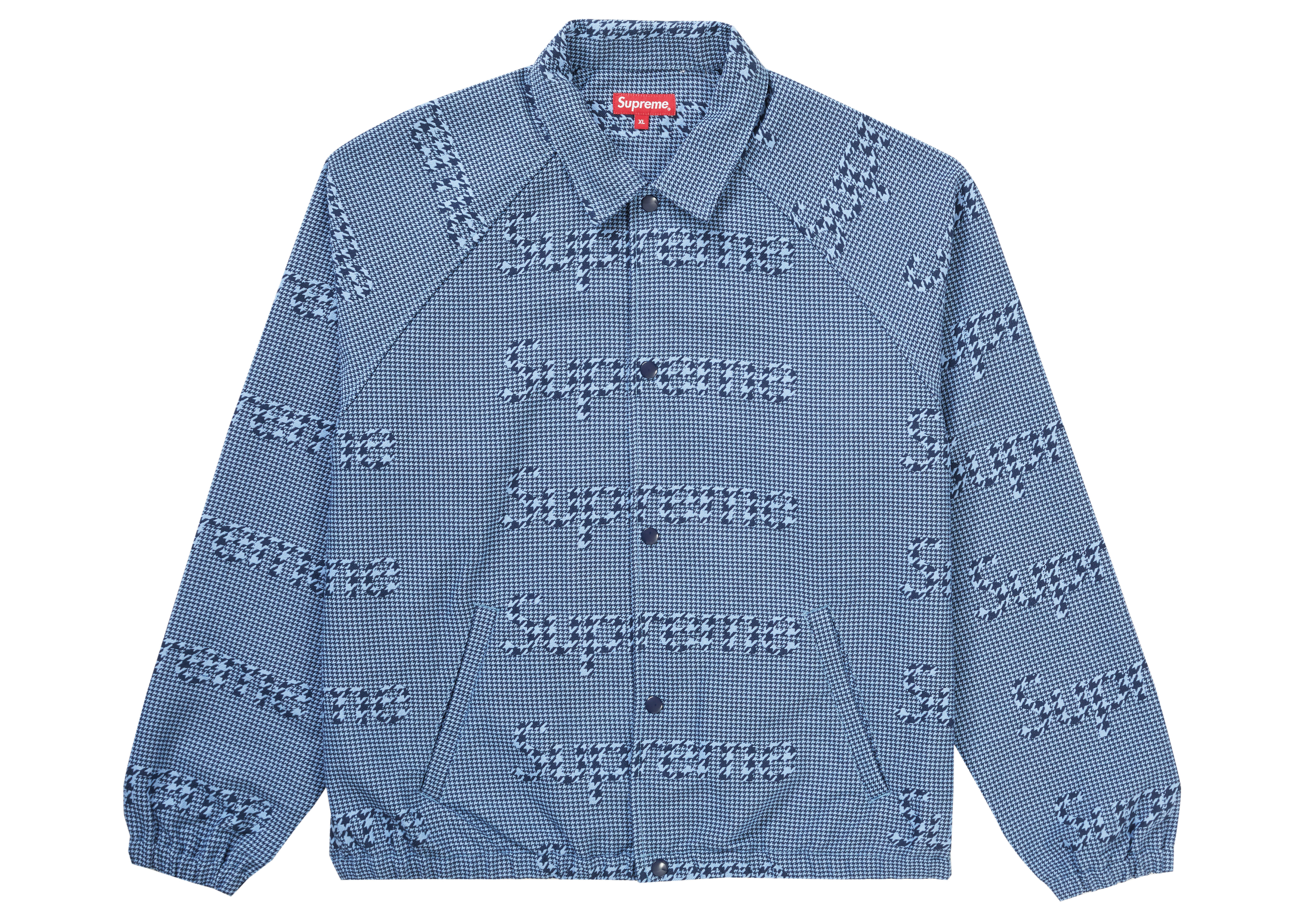 Supreme Houndstooth Logos Snap Front Jacket Blue - Novelship