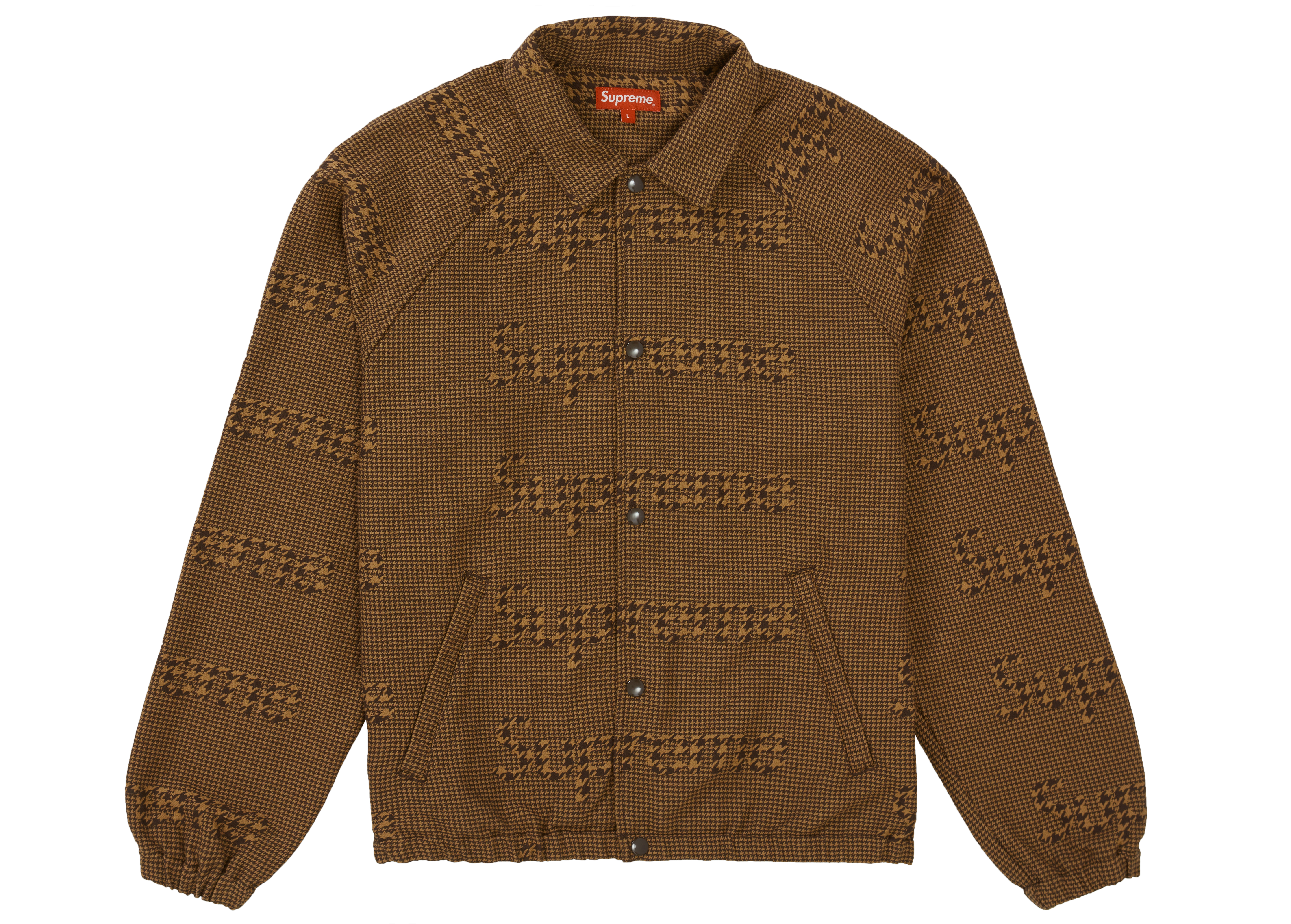 Supreme Houndstooth Logos Snap Front Jacket Brown - Novelship