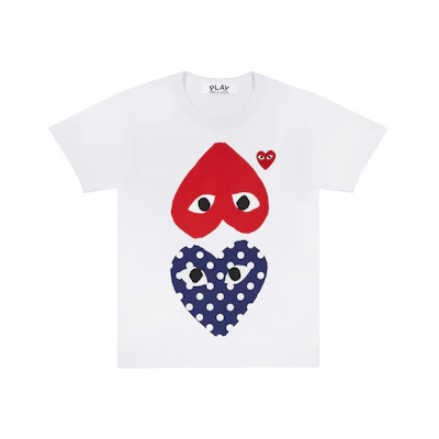 CDG "Red Print Heart x Polka" White Tee