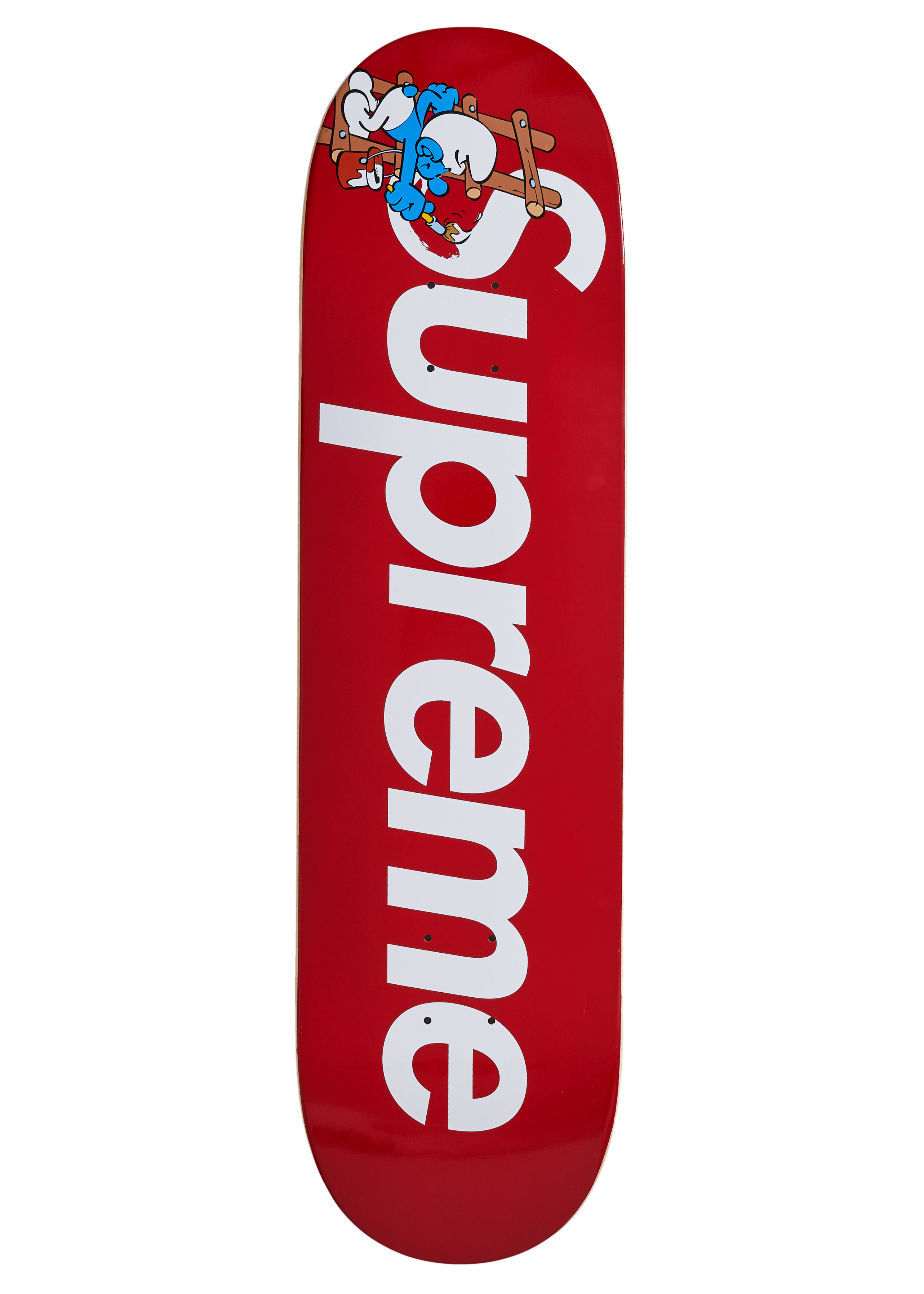 Supreme smurfs skateboard deck red