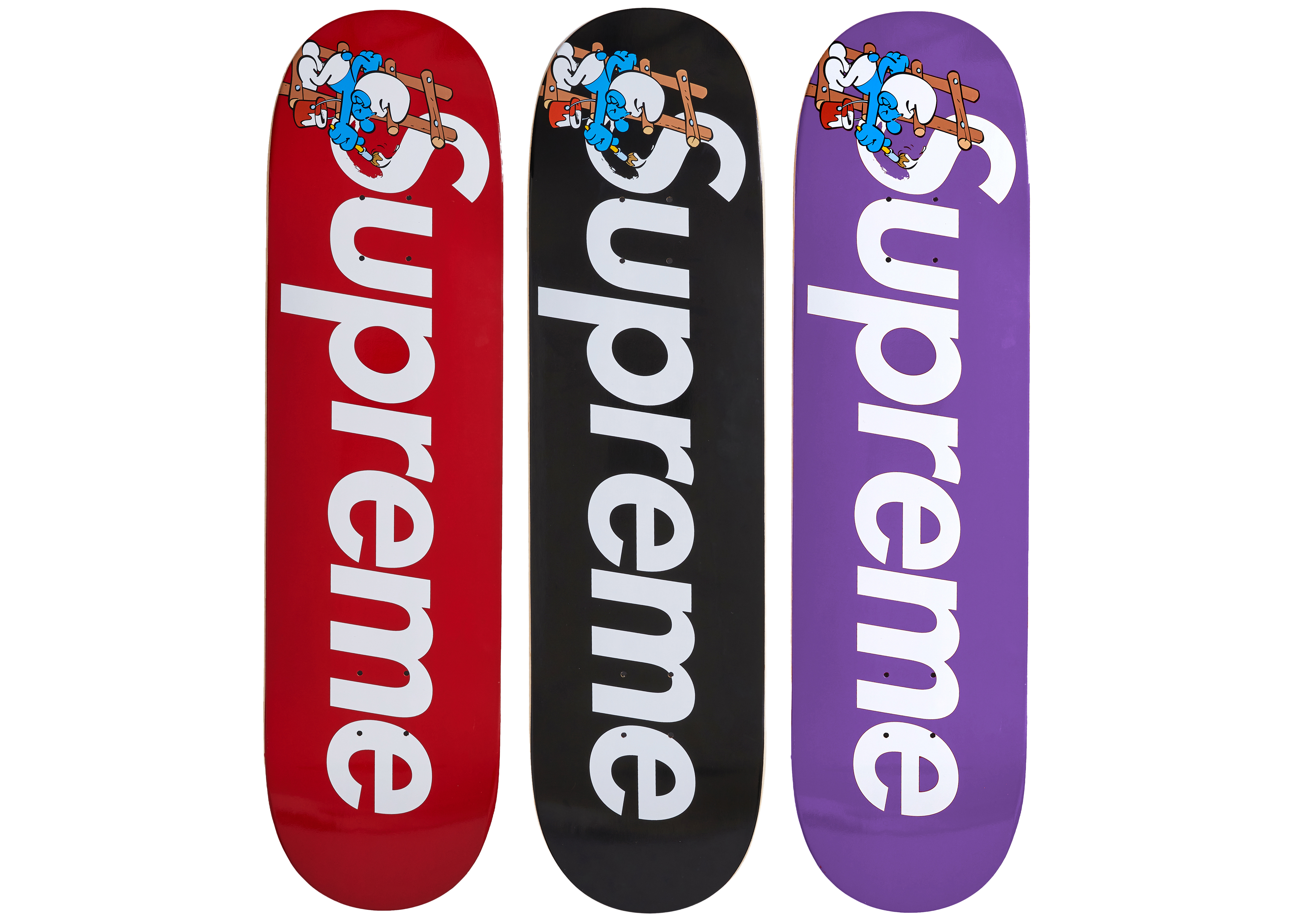 Black Supreme smurfs skateboard deck