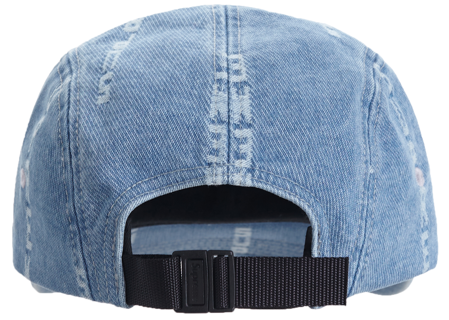 Supreme Logo Stripe Jacquard Denim Camp Cap Blue - Novelship