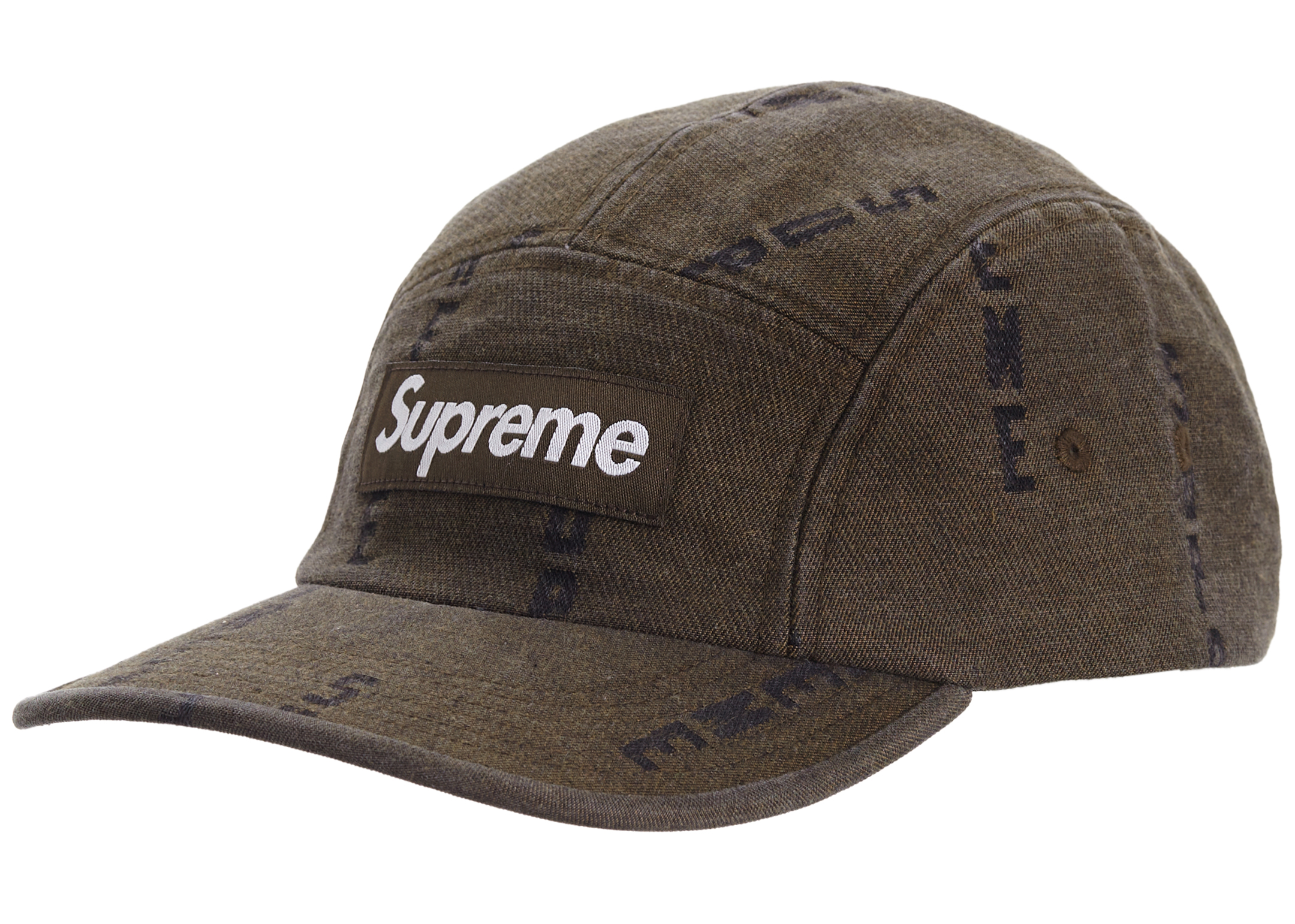 Supreme Logo Stripe Jacquard Denim Camp Cap Brown - Novelship