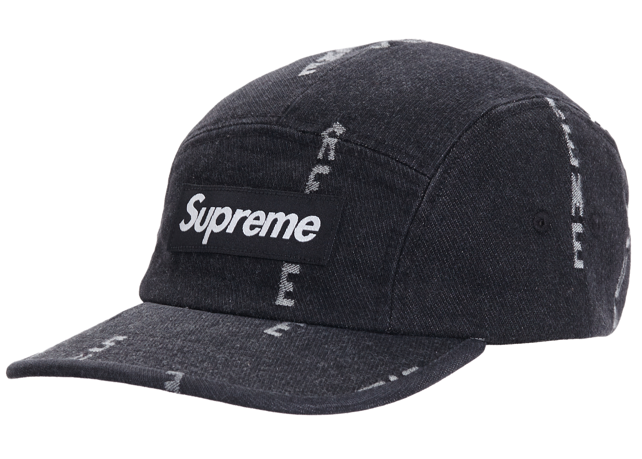 Supreme Logo Stripe Jacquard Denim Camp Cap Black - Novelship