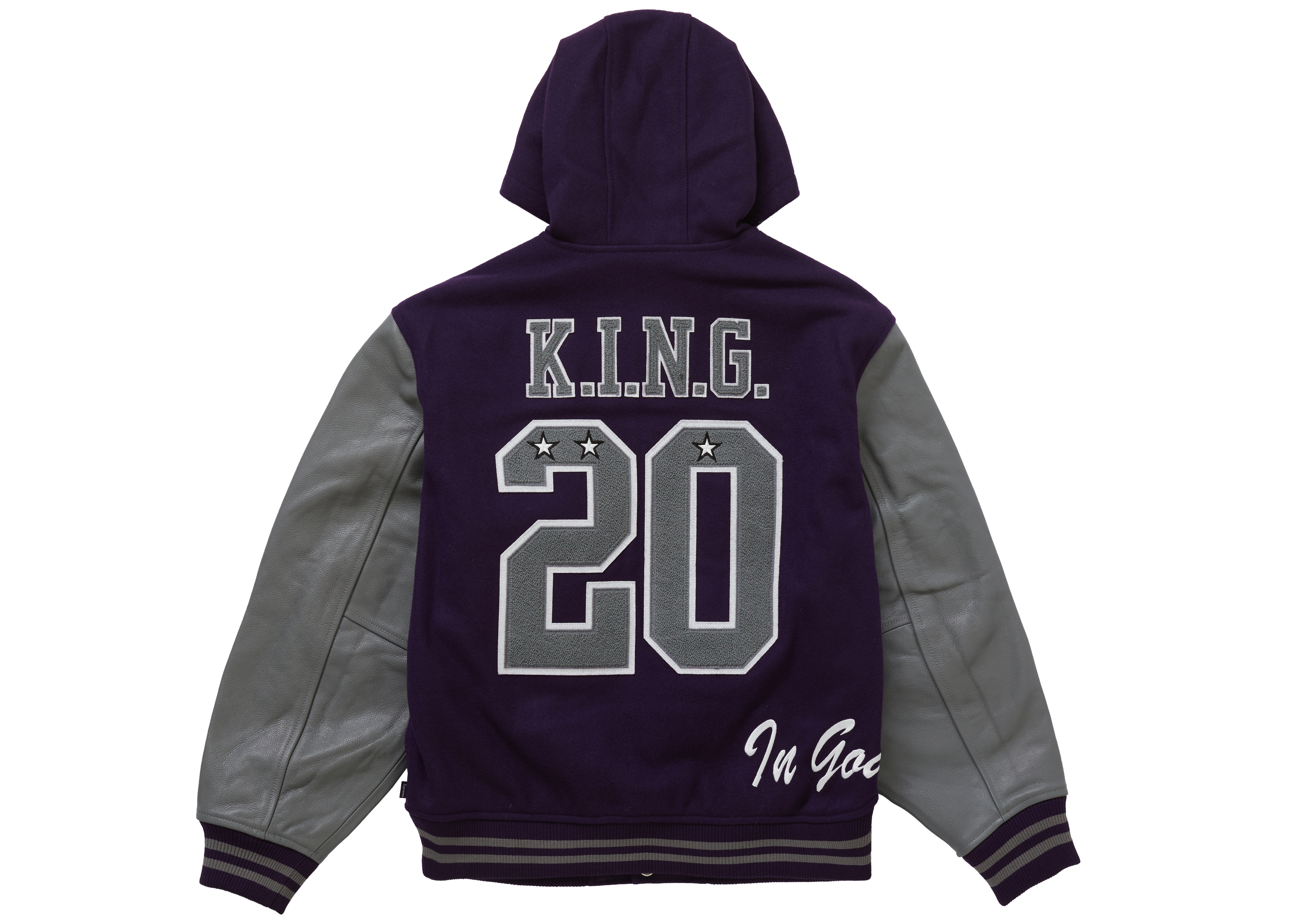 Supreme King Hooded Varsity Jacket Purple - Novelship