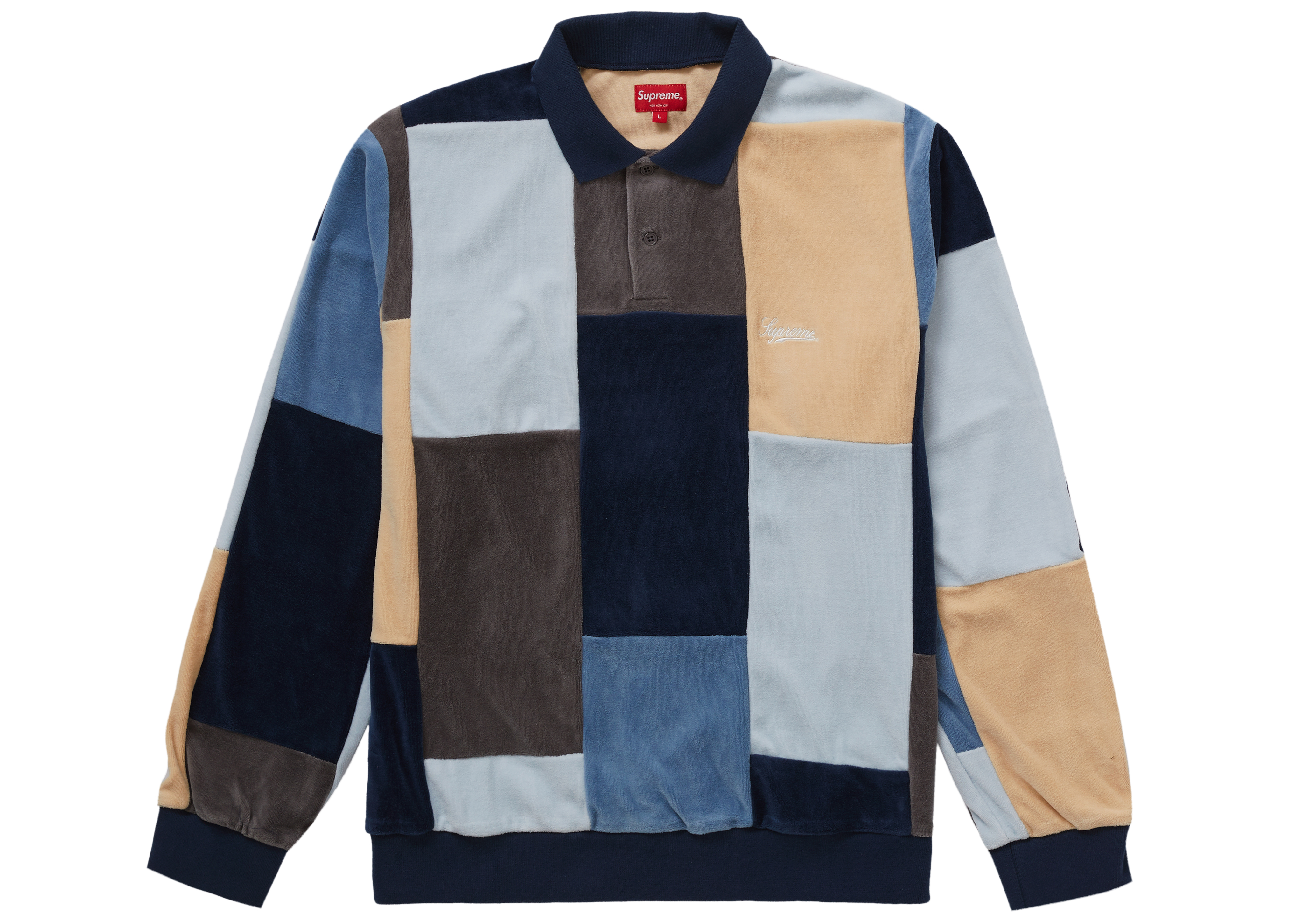 Supreme Patchwork Velour L/S Polo Navy - Novelship