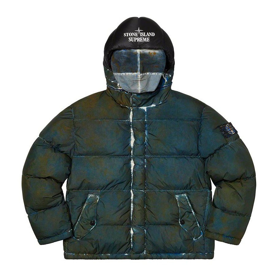 Supreme x Stone Island Painted Camo Crinkle Down Jacket Dark Teal