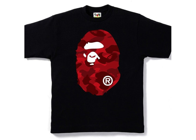 Bape Color Camo Big Ape Head T‑shirt Black Red - Novelship