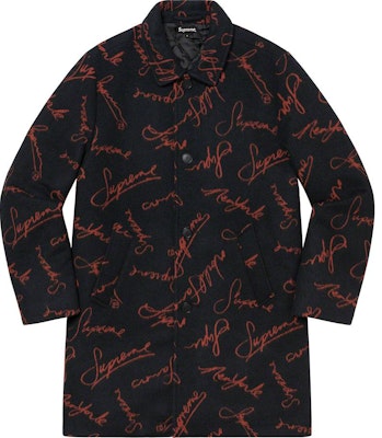 Supreme Script Logos Wool Overcoat Black Buy Supreme Script Logos Wool Overcoat Black