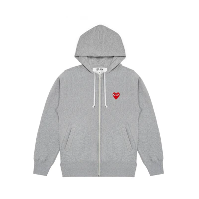 CDG Red Emblem Zip Hoodie Grey