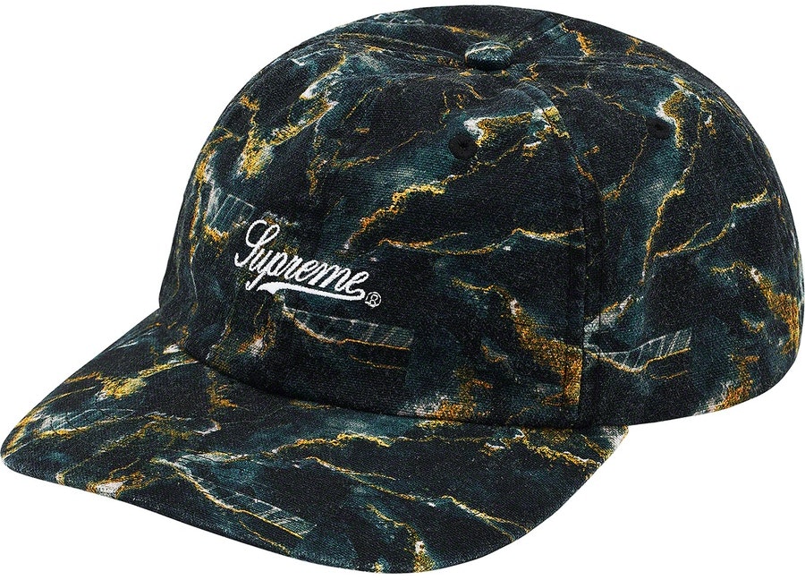 supreme-marble-6-panel-black