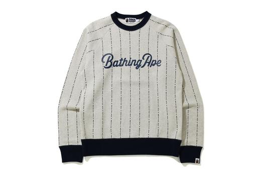 Buy BAPE 條紋文字白色圓領毛衣