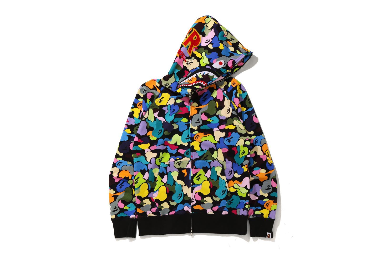 BAPE Multi Camo Shark Full Zip "PONR" Hoodie Black - Novelship