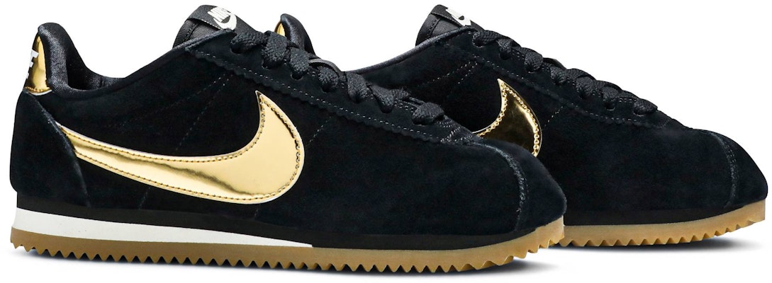 (Women) Nike Classic Cortez Black Metallic Gold Gum 902856-014 Cheap (Women) Nike Classic Cortez Black Metallic Gold Gum 902856-014