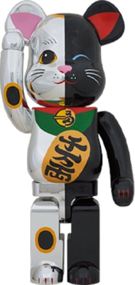 Bearbrick x Maneki Neko 1000% 'Silver Black' - Novelship