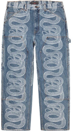 Supreme HYSTERIC GLAMOUR Snake Double Knee Denim Painter Pant Blue
