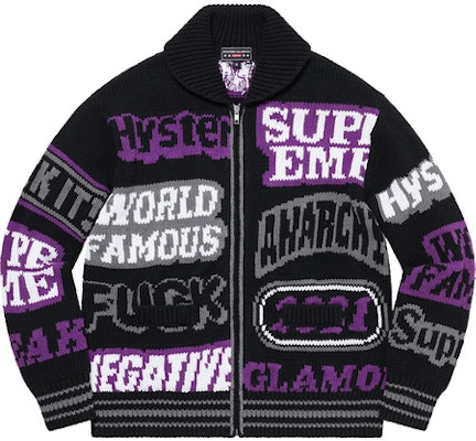 Supreme HYSTERIC GLAMOUR Logos Zip Up Sweater Black - Novelship