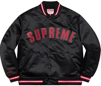 Chaqueta Universitaria Satinada Negra Supreme/Mitchell & Ness Buy Chaqueta Universitaria Satinada Negra Supreme/Mitchell & Ness