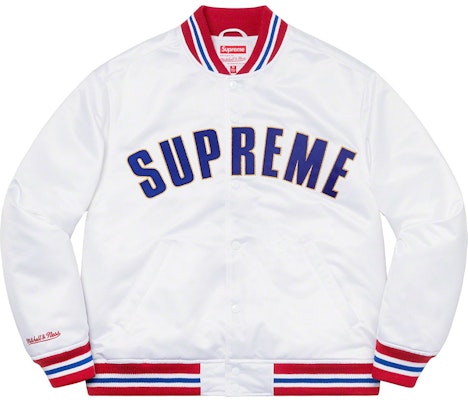 Supreme/Mitchell & Ness Satin Varsity Jacket White - Novelship