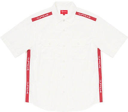 Supreme Logo Rib S/S Work Shirt White L-