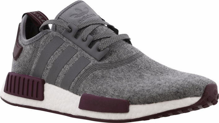 Adidas nmd grey with maroon best sale