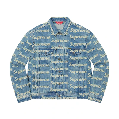 Supreme Frayed Logos Denim Trucker Jacket Blue